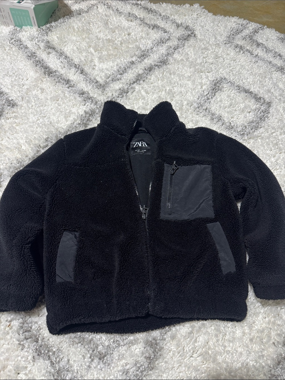 ZARA Black Sherpa Zip-Up Jacket 6/7